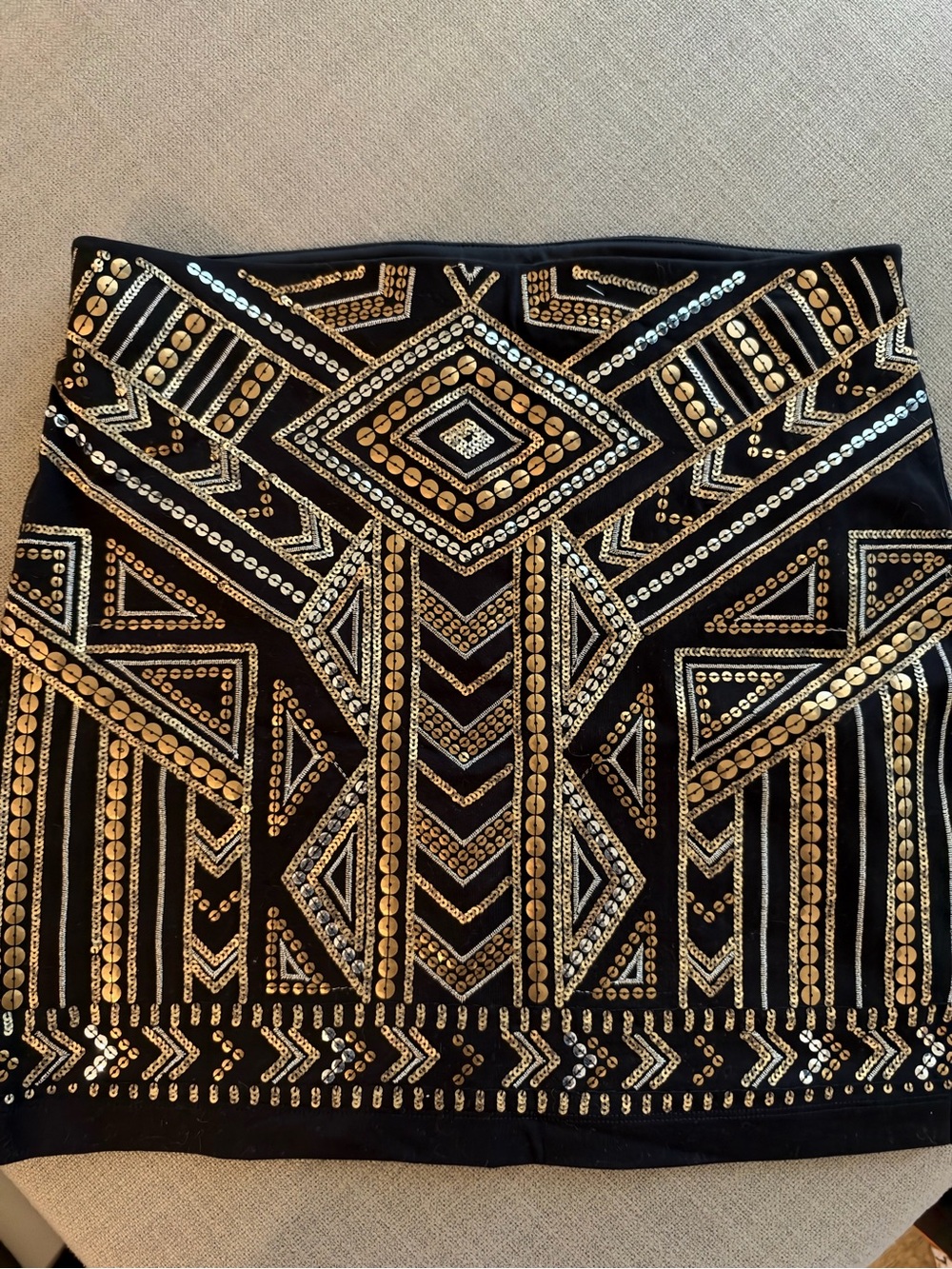 Express Black Mini Skirt with Gold Sequin Geometric Motif